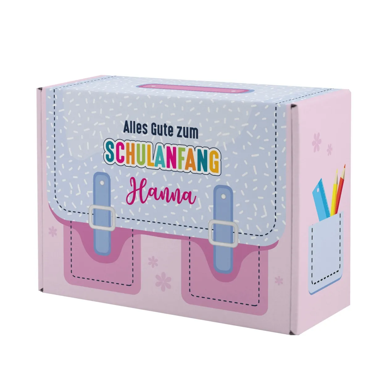 Geschenkverpackung zur Einschulung personalisiert mit Name | Schulranzen Design
