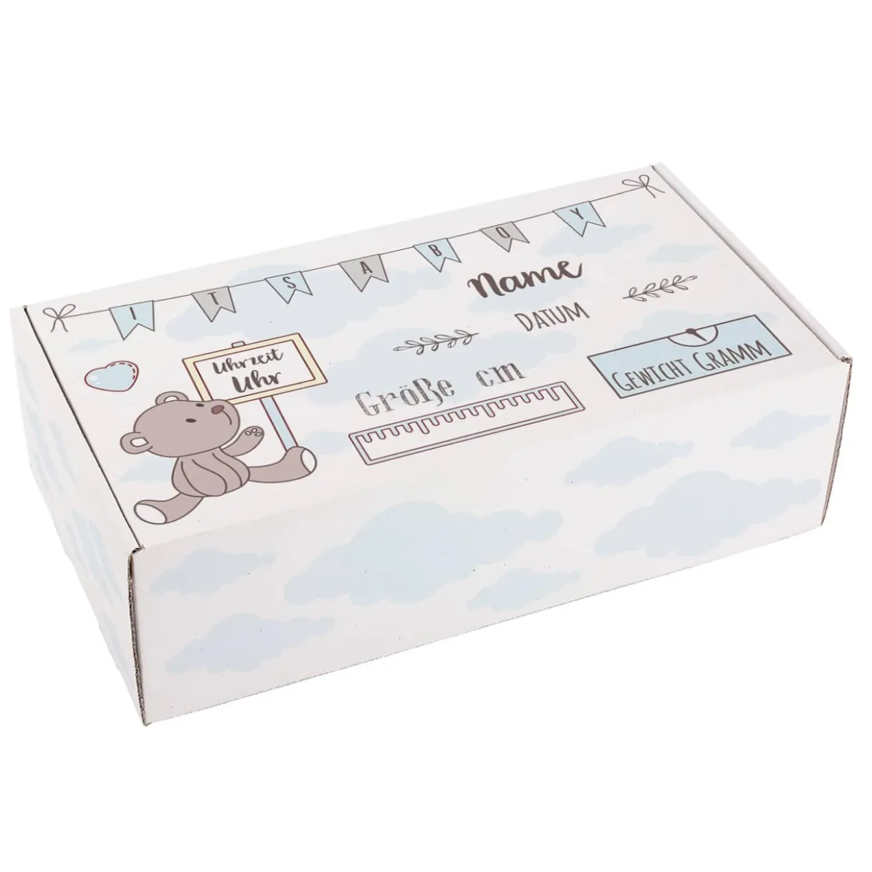 Geschenkverpackung zur Geburt mit Teddymotiv