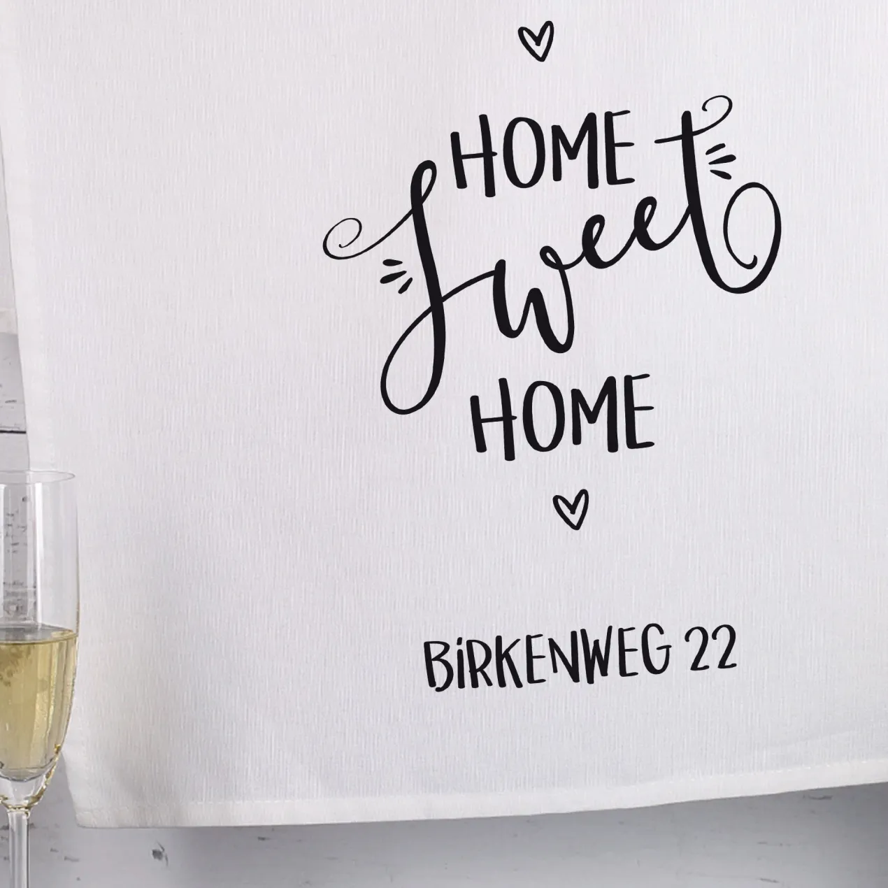 Geschirrtuch in weiß für Paare personalisiert mit Namen | Home Sweet Home