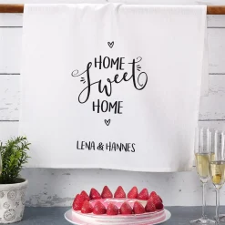 Geschirrtuch in weiß für Paare personalisiert mit Namen | Home Sweet Home
