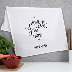Geschirrtuch in weiß für Paare personalisiert mit Namen | Home Sweet Home