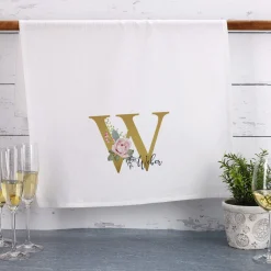 Geschirrtuch mit Rosen-Monogramm und Name