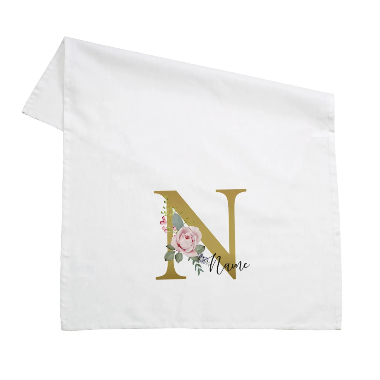Geschirrtuch mit Rosen-Monogramm und Name