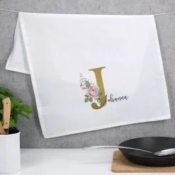Geschirrtuch mit Rosen-Monogramm und Name