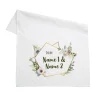 Geschirrtuch zur Hochzeit mit Blüten in Watercolor-Optik, Namen und Datum