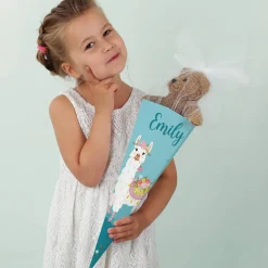 Geschwister-Schultüte mit Lama, Blumen und Name