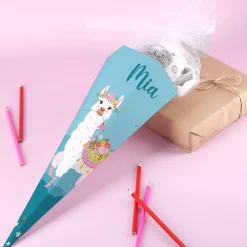 Geschwister-Schultüte mit Lama, Blumen und Name