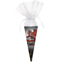 Geschwister-Schultüte mit rotem Drache und Name, 28 cm