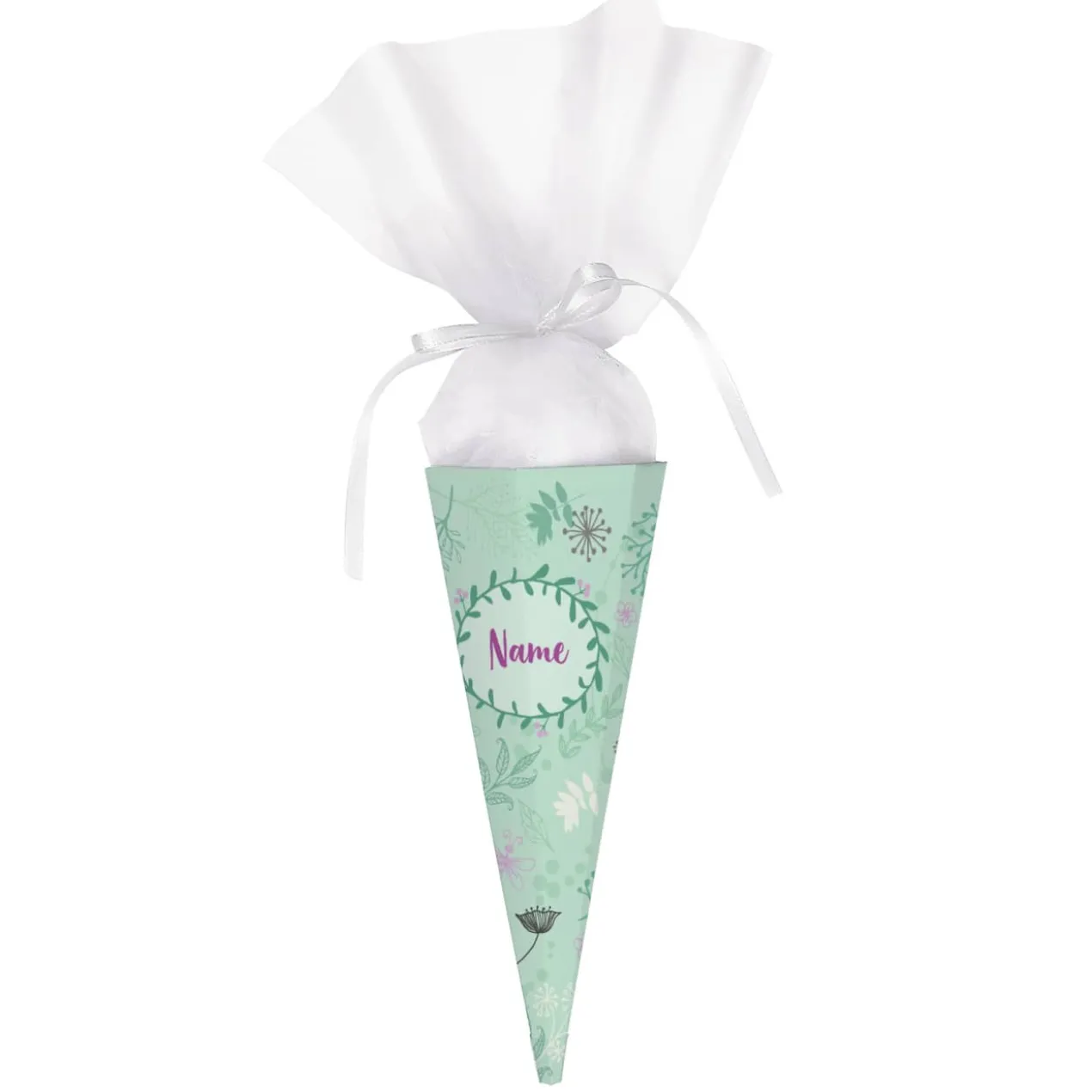 Geschwistertüte mit Ranken, Blumen und Name