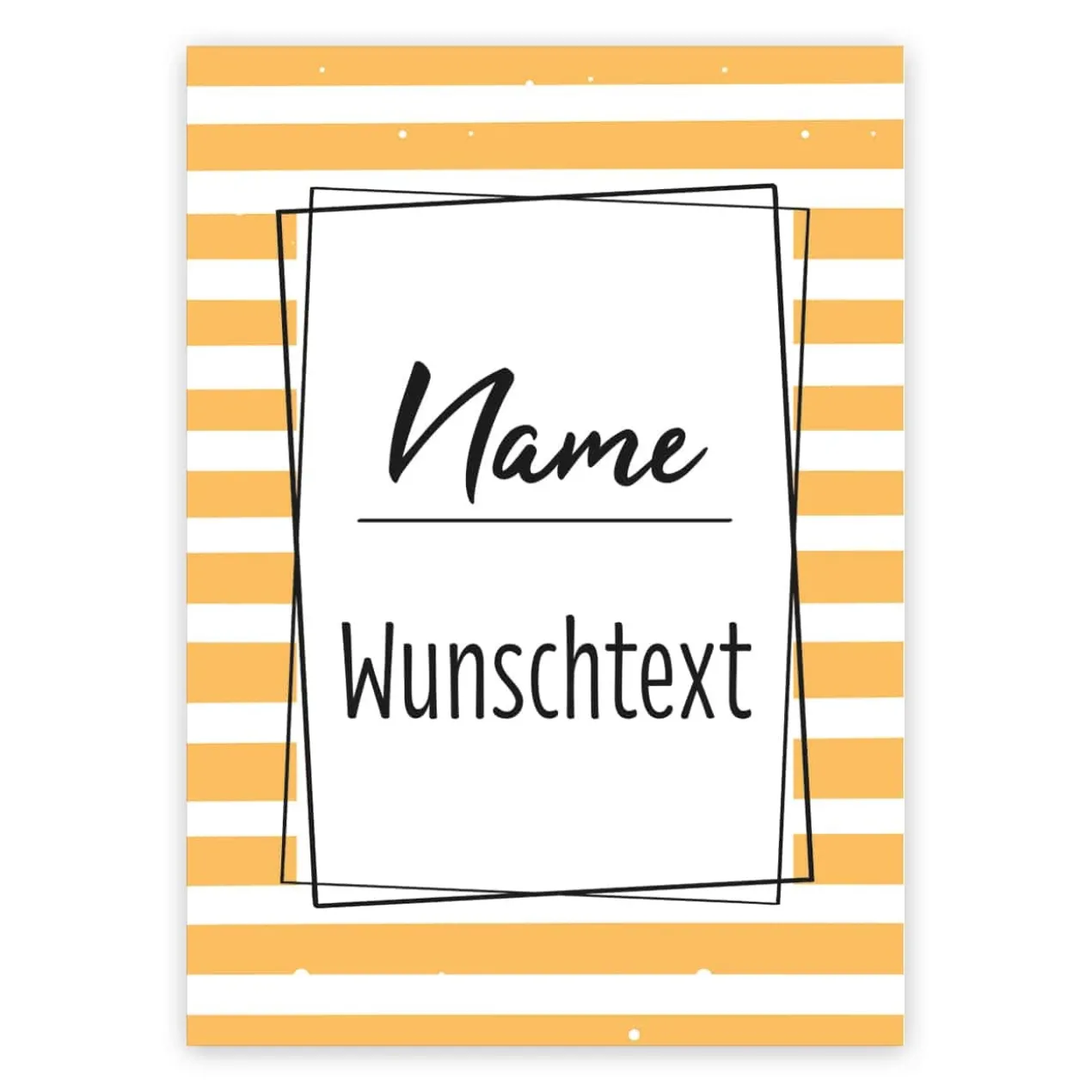 Gestreifte Postkarte mit Name und Wunschtext bedruckt