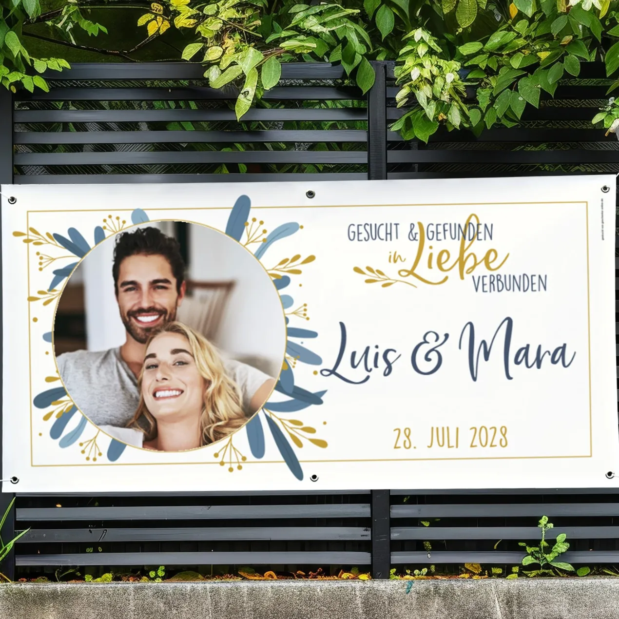 Gesucht & Gefunden - Hochzeitsbanner mit Foto, Namen und Datum