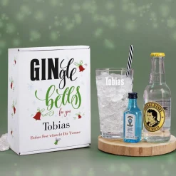 GINgle bells - Geschenkset zu Weihnachten mit Gin, Tonic und graviertem Glas