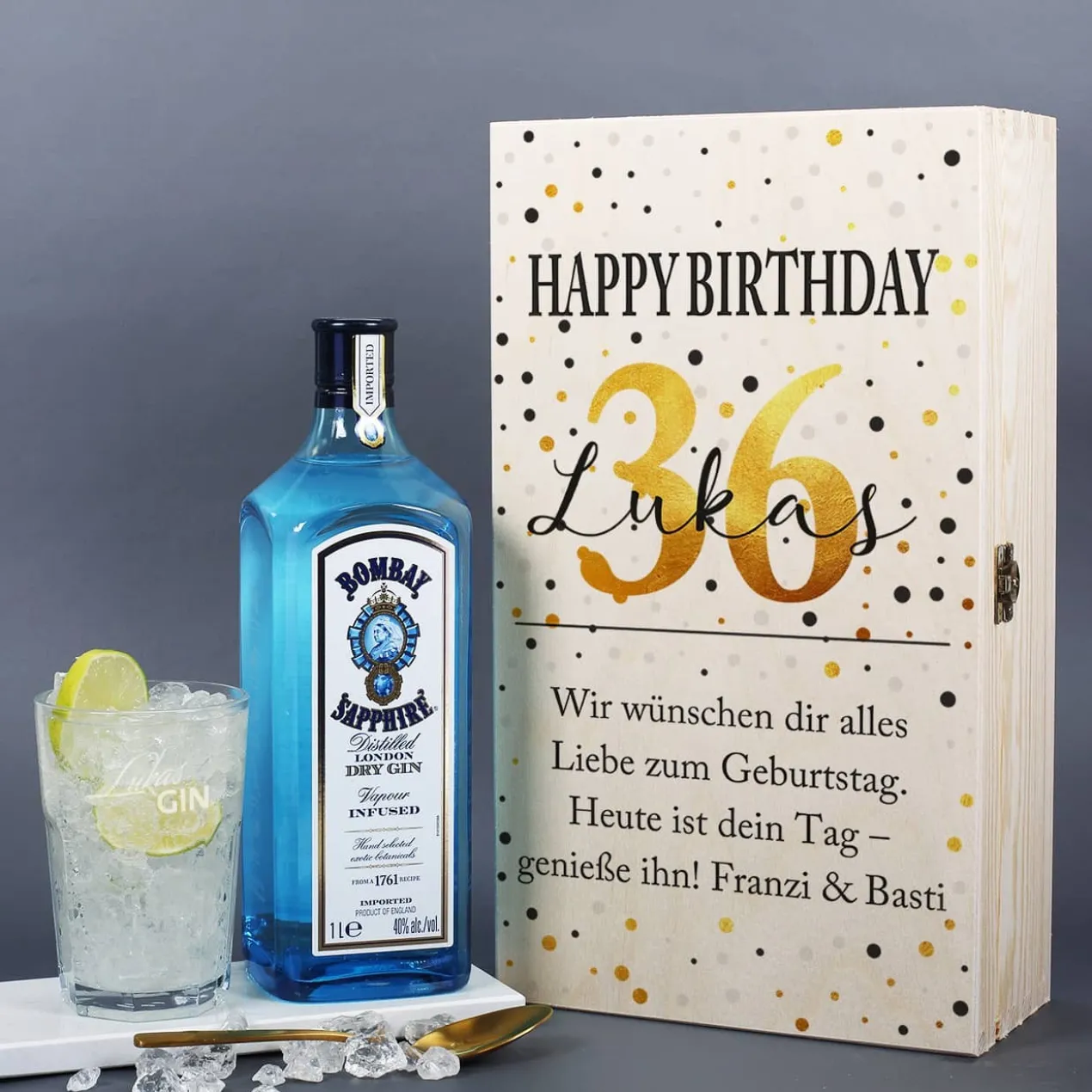 Gin-Set zum Geburtstag mit Bombay Ginflasche