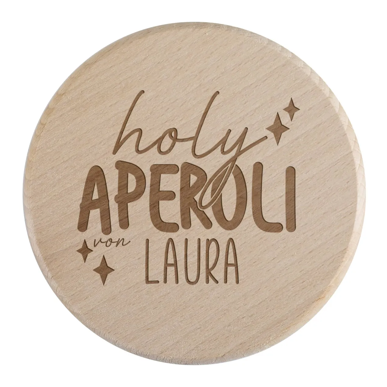 Glasabdeckung aus Holz - Holy Aperoli - mit Namensgravur