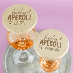 Glasabdeckung aus Holz - Holy Aperoli - mit Namensgravur