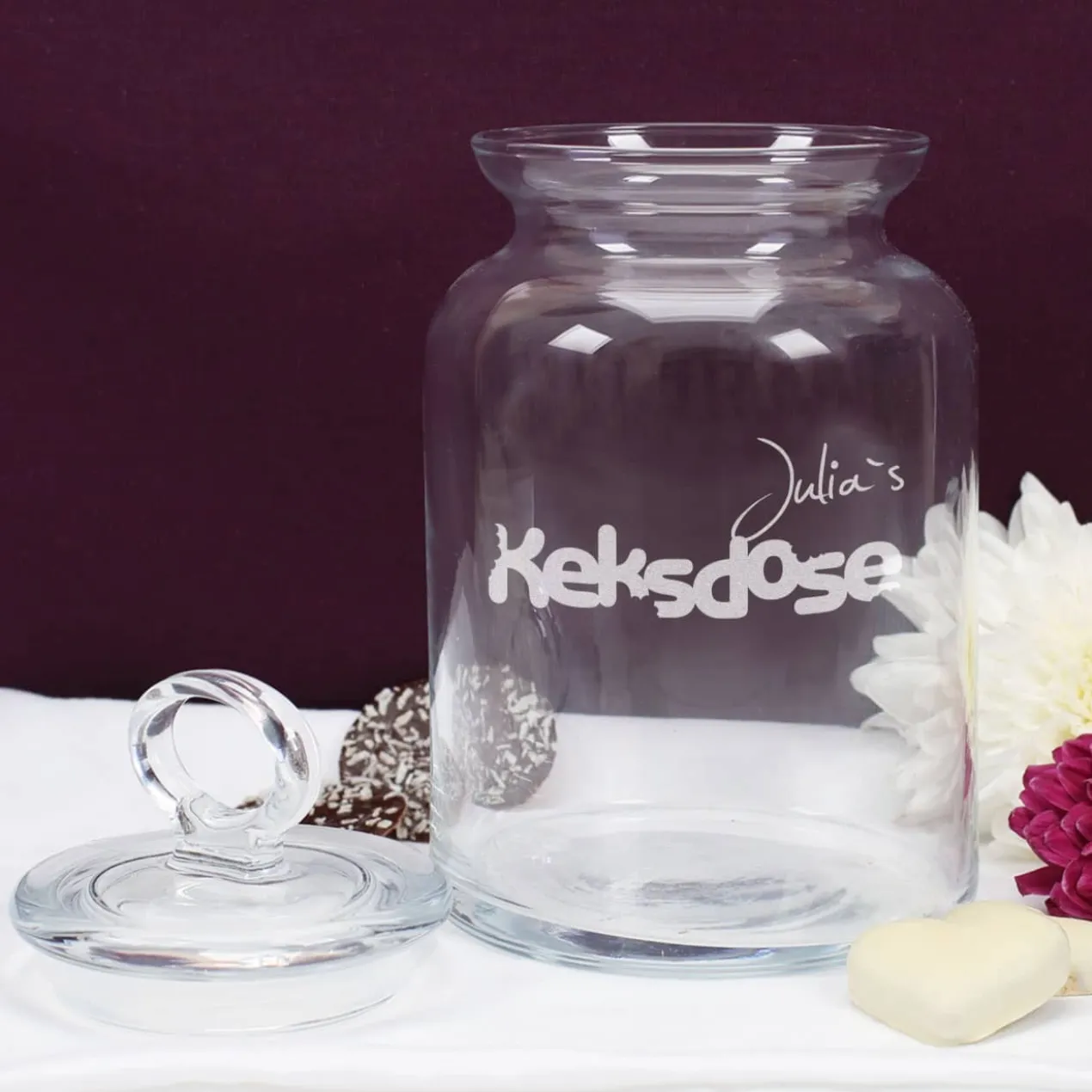 Glasdose Krümel mit Wunschnamen