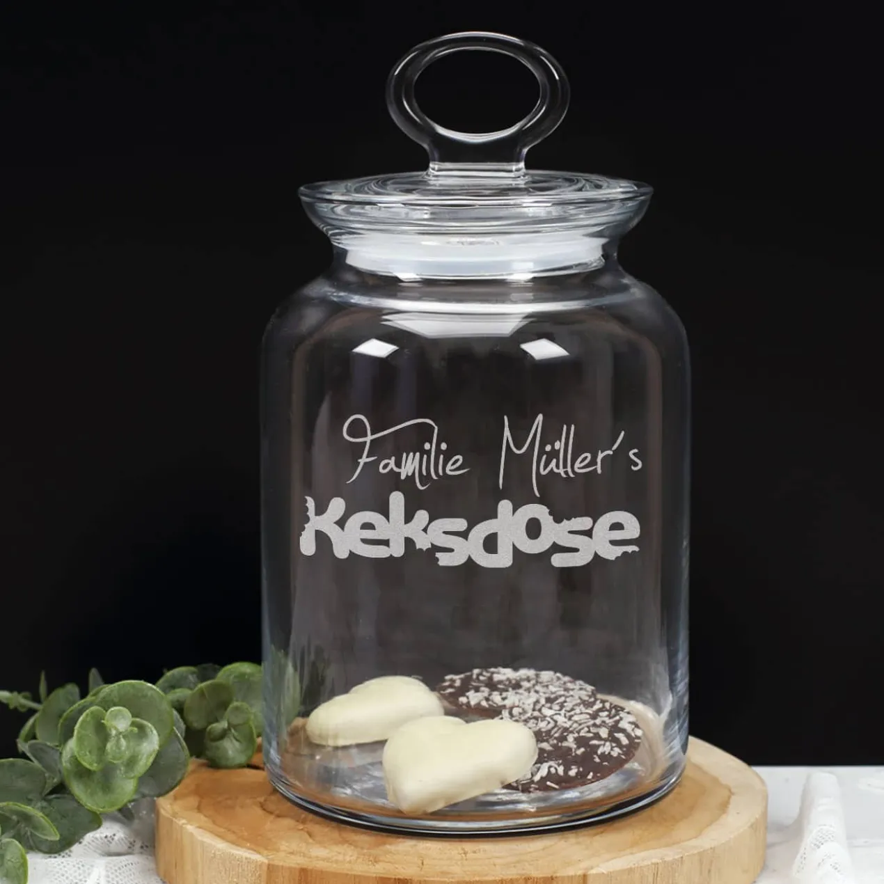 Glasdose Krümel mit Wunschnamen
