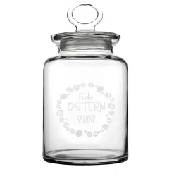 Glasdose mit Ostereier-Design und Ihrem Wunschnamen