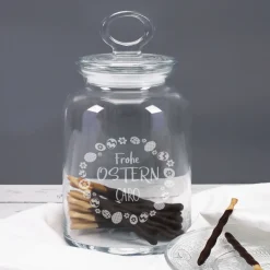 Glasdose mit Ostereier-Design und Ihrem Wunschnamen