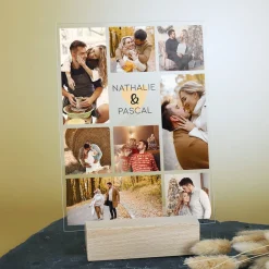 Glasfoto mit 8 Bildern und Namensaufdruck für Paare zum Jahrestag, zur Hochzeit