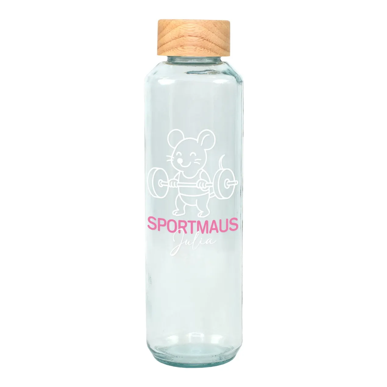 Glas Trinkflasche Sportmaus mit Name personalisiert | 600 ml Flasche als Sport Geschenk für Frauen
