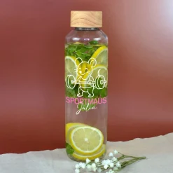 Glas Trinkflasche Sportmaus mit Name personalisiert | 600 ml Flasche als Sport Geschenk für Frauen