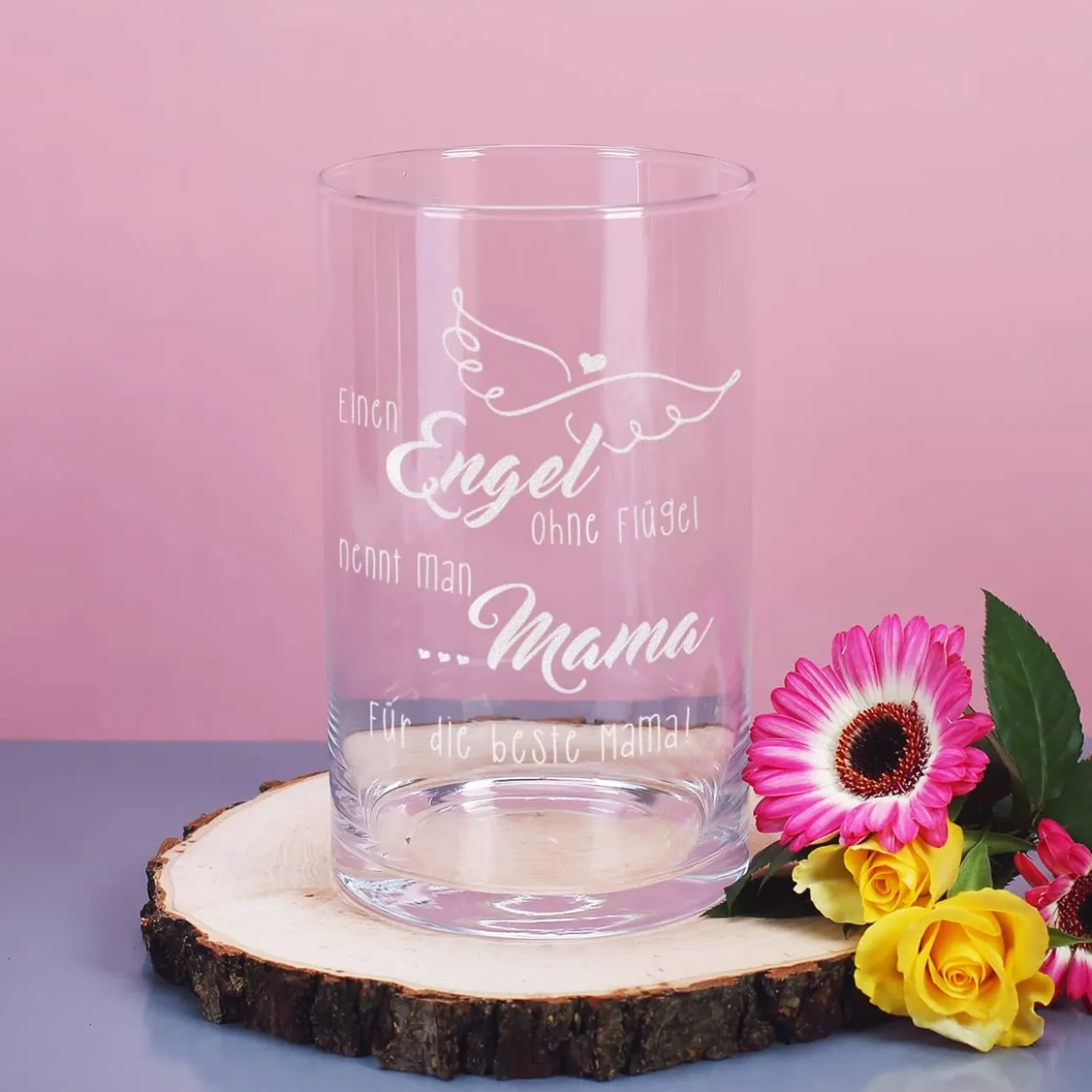 Glasvase Engel ohne Flügel nennt man Mama