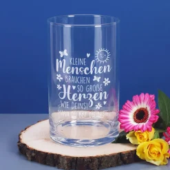 Glas Vase mit Gravur für Erzieherin | Personalisiertes Dankeschön Geschenk für Kita & Kindergarten