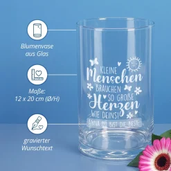 Glas Vase mit Gravur für Erzieherin | Personalisiertes Dankeschön Geschenk für Kita & Kindergarten