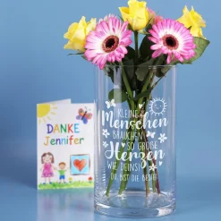Glas Vase mit Gravur für Erzieherin | Personalisiertes Dankeschön Geschenk für Kita & Kindergarten