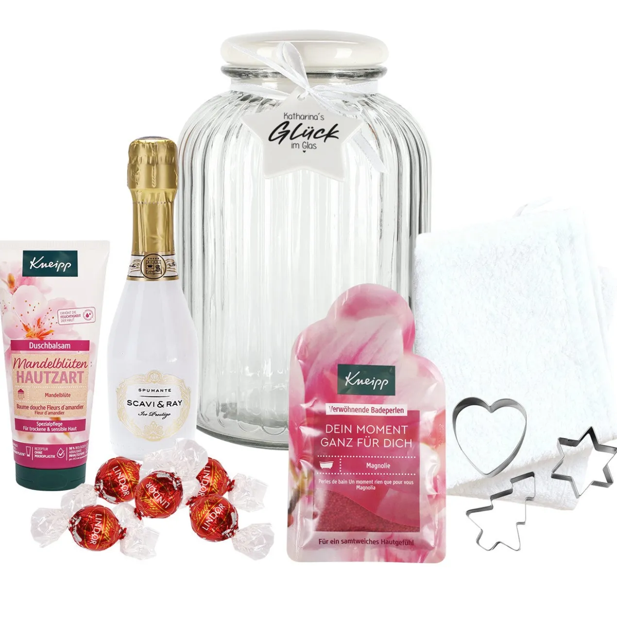 Glück im Glas - Geschenkset in großer Glasdose für Frauen