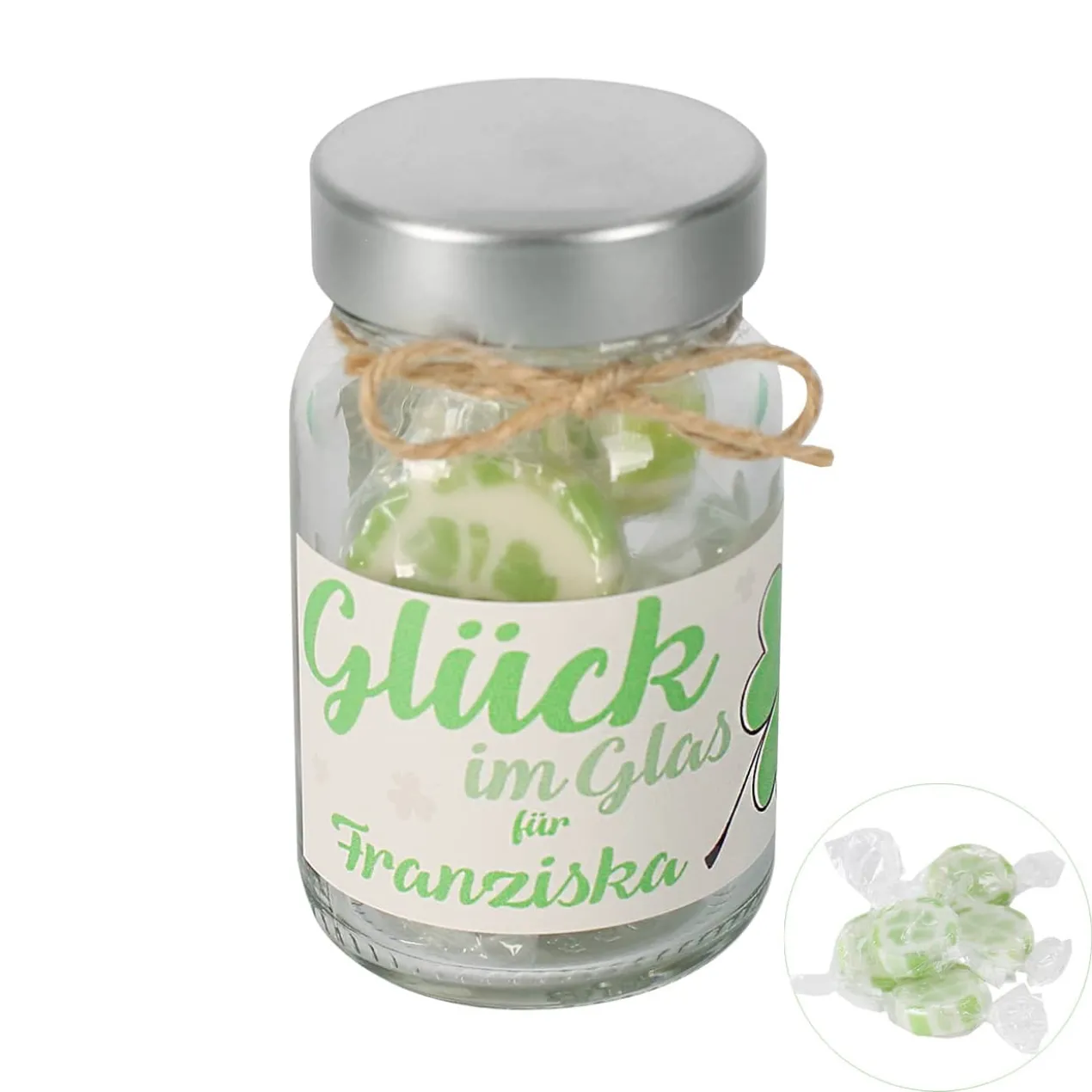 Glück im Glas Glücksbringer Glas mit Bonbons gefüllt