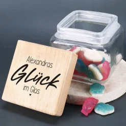 Glück im Glas - Vorratsglas in 4 Größen mit Ihrem Namensaufdruck