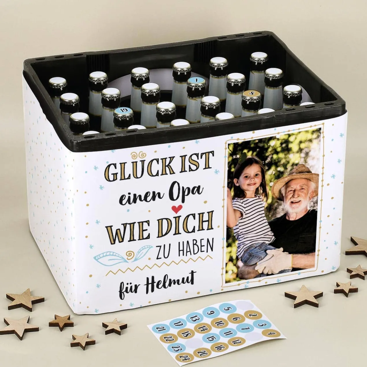 Glück ist... Adventskalender Set für Ihren Bierkasten mit Foto und Wunschtext