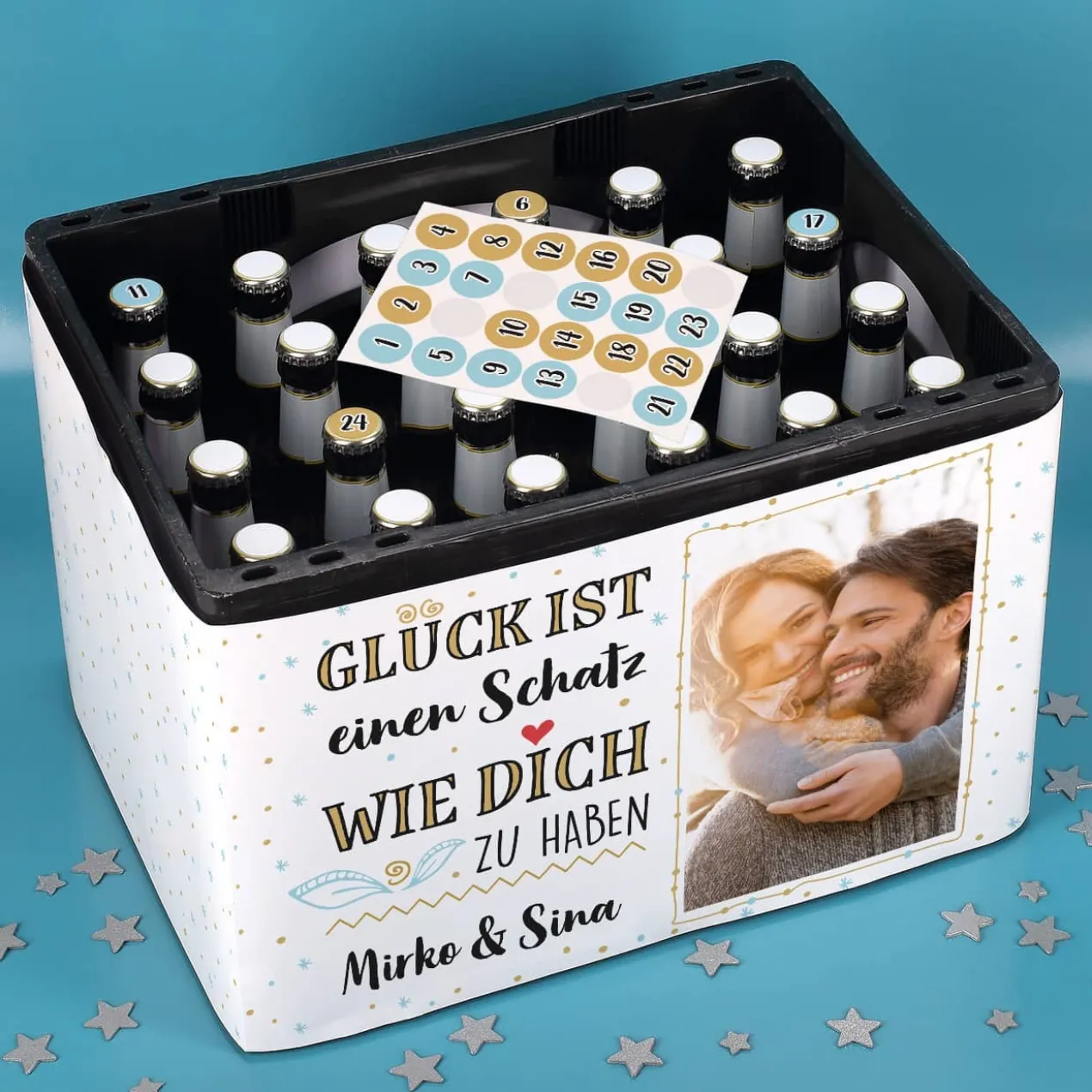 Glück ist... Adventskalender Set für Ihren Bierkasten mit Foto und Wunschtext