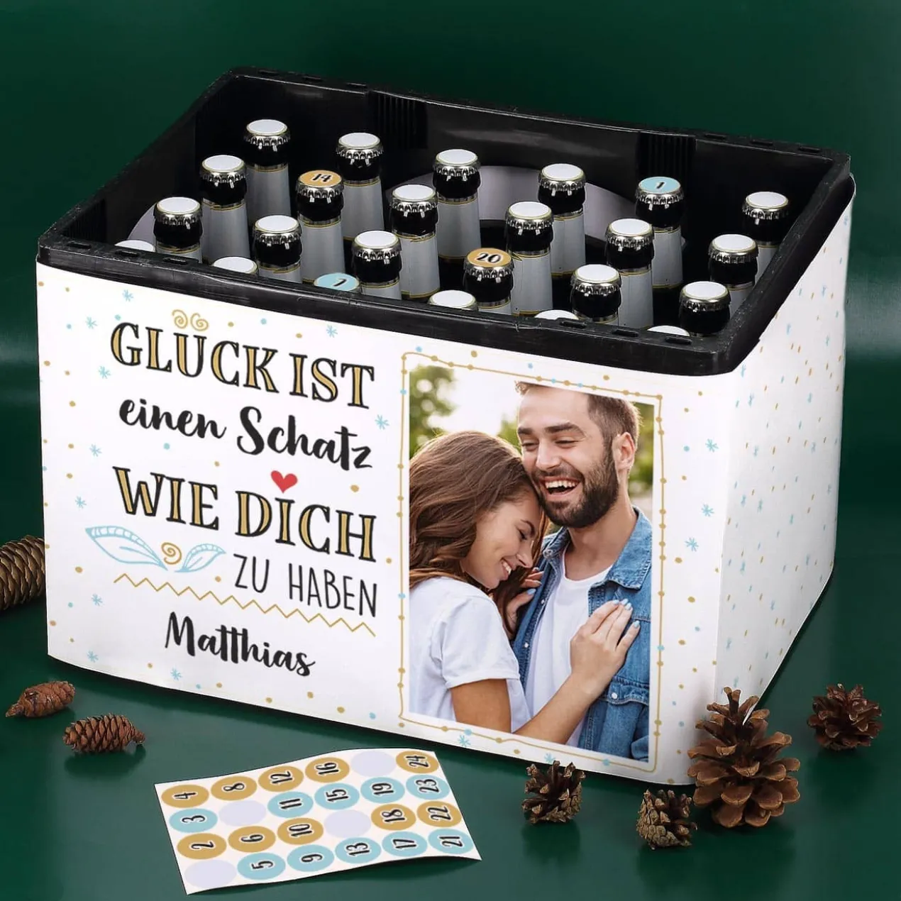 Glück ist... Adventskalender Set für Ihren Bierkasten mit Foto und Wunschtext