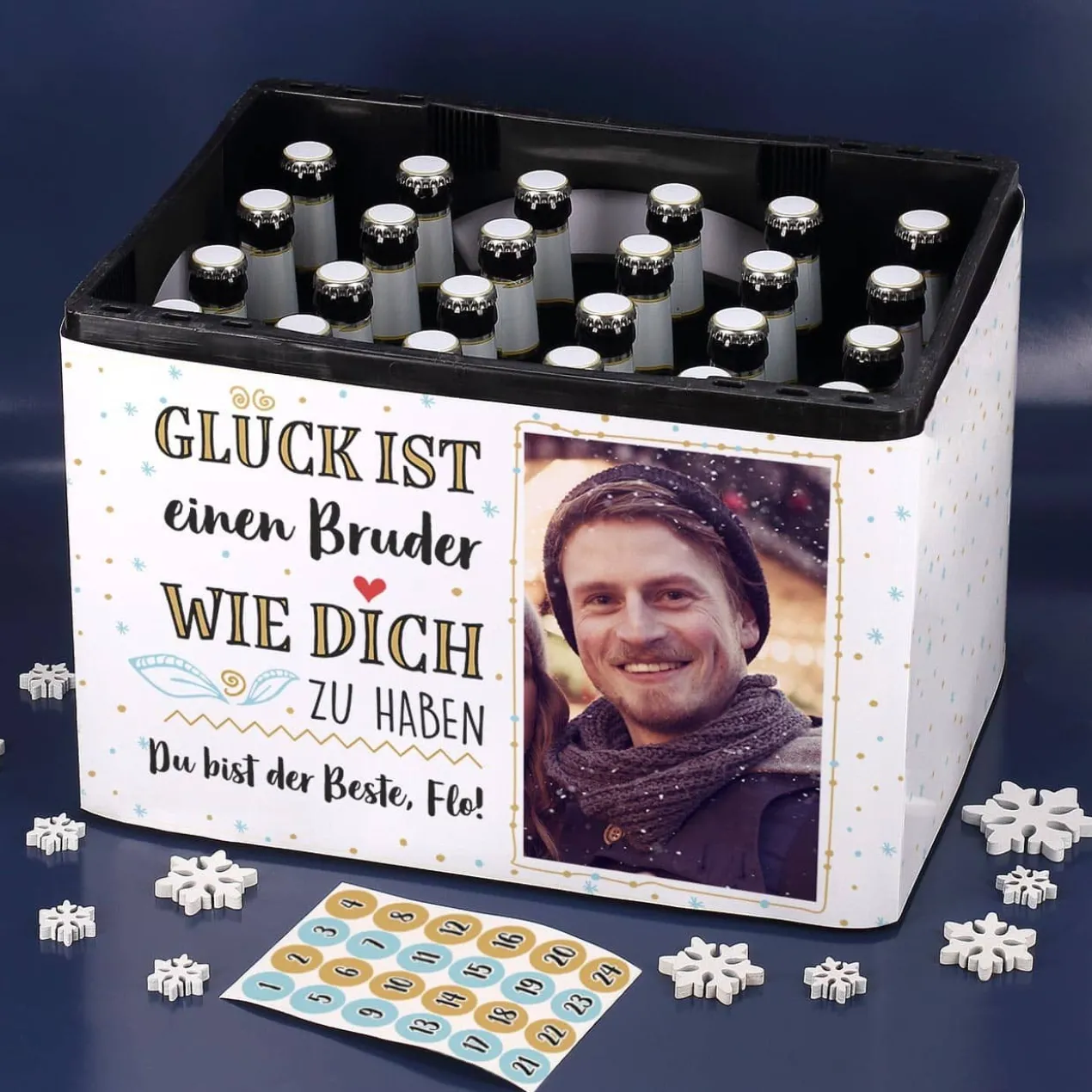 Glück ist... Adventskalender Set für Ihren Bierkasten mit Foto und Wunschtext
