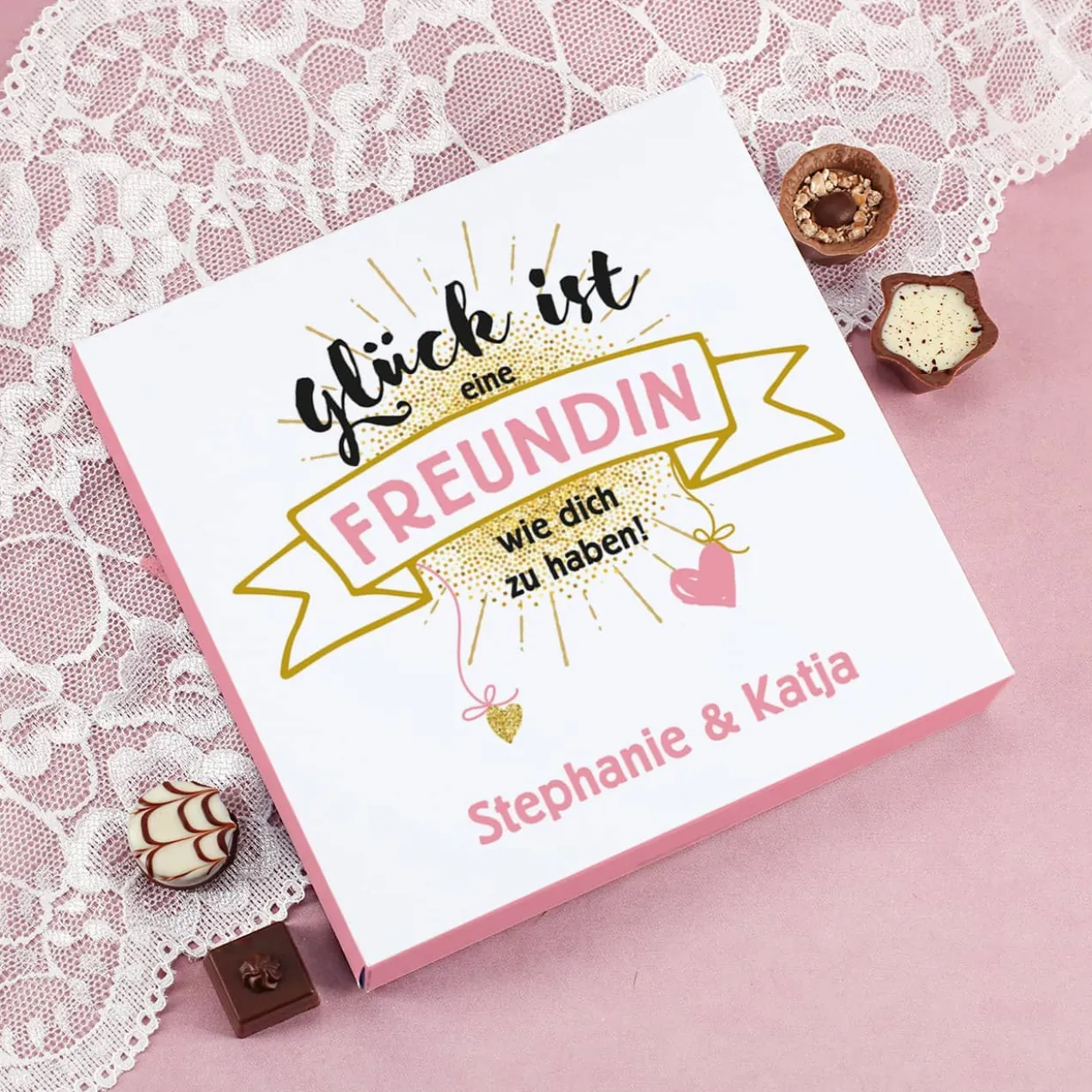 Glück ist eine Freundin wie dich zu haben! Lindt Pralinen mit Wunschtext, 100 g