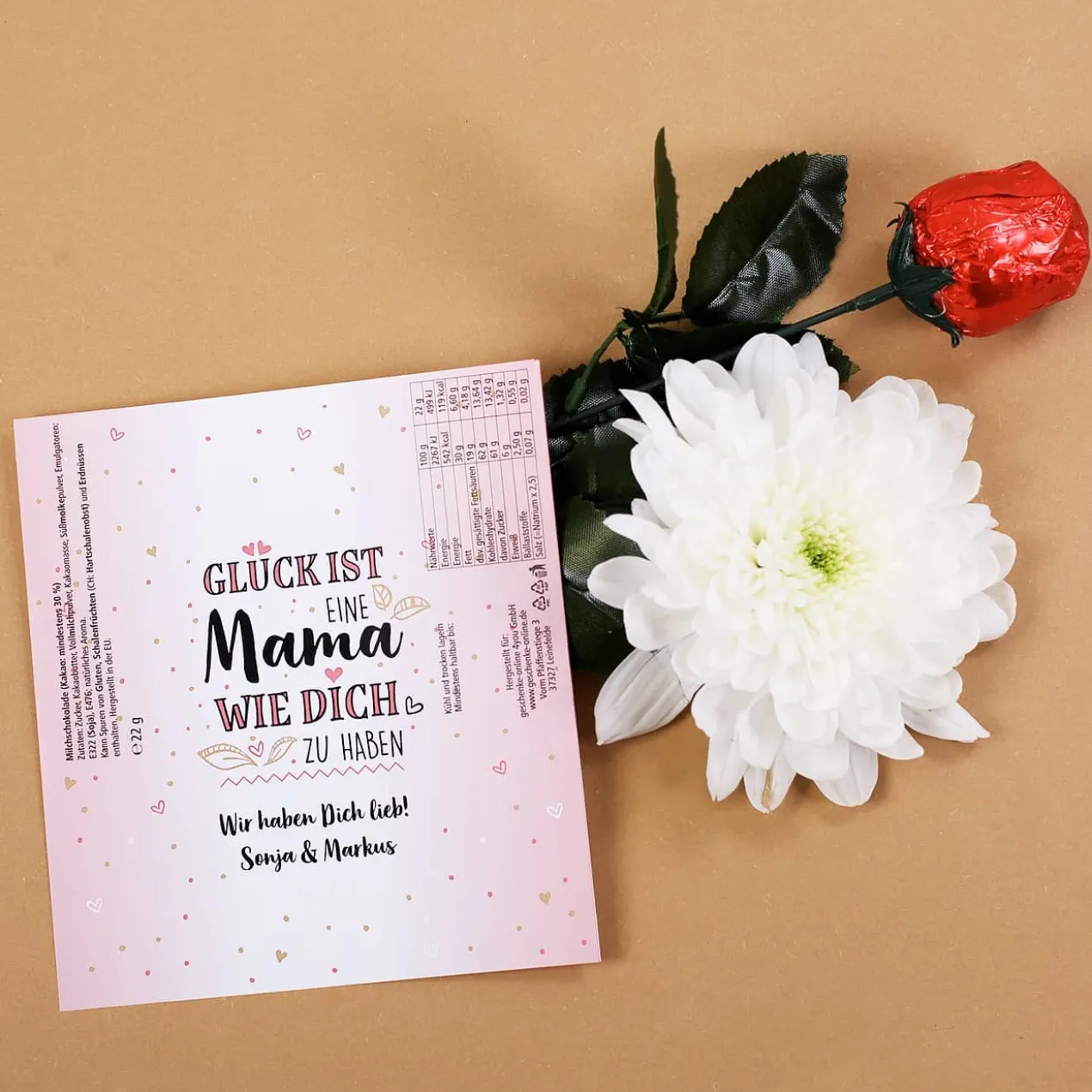 Glück ist eine Mama wie Dich zu haben - Schokorose zum Muttertag