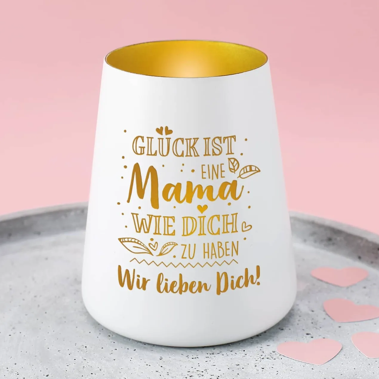 Glück ist, eine Mama wie Dich zu haben - Windlicht mit Wunschgravur