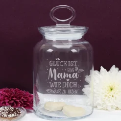 Glück ist, eine Mama wie dich zu haben - gravierte Glasdose