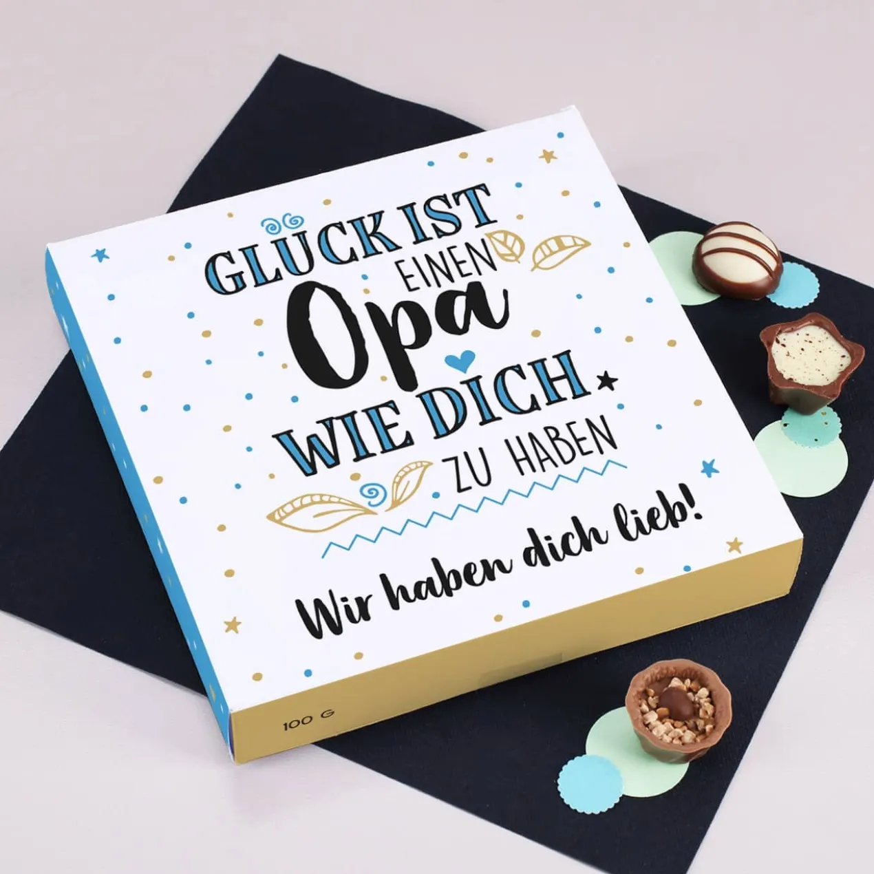 Glück ist, einen Opa wie dich zu haben - 100 g Lindt Pralinen mit Wunschtext