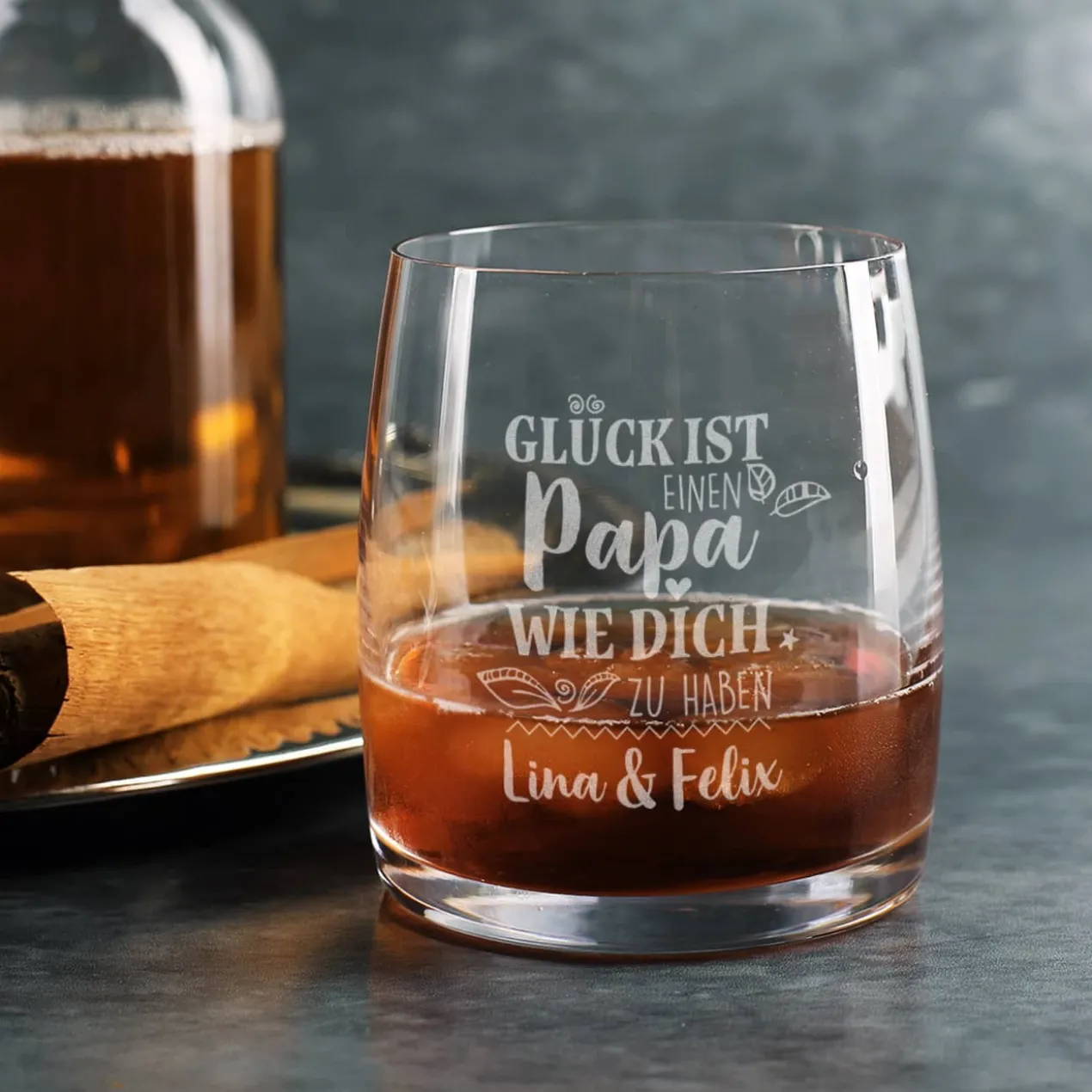 Glück ist, einen Papa wie dich zu haben - Whiskeyglas mit Wunschtext