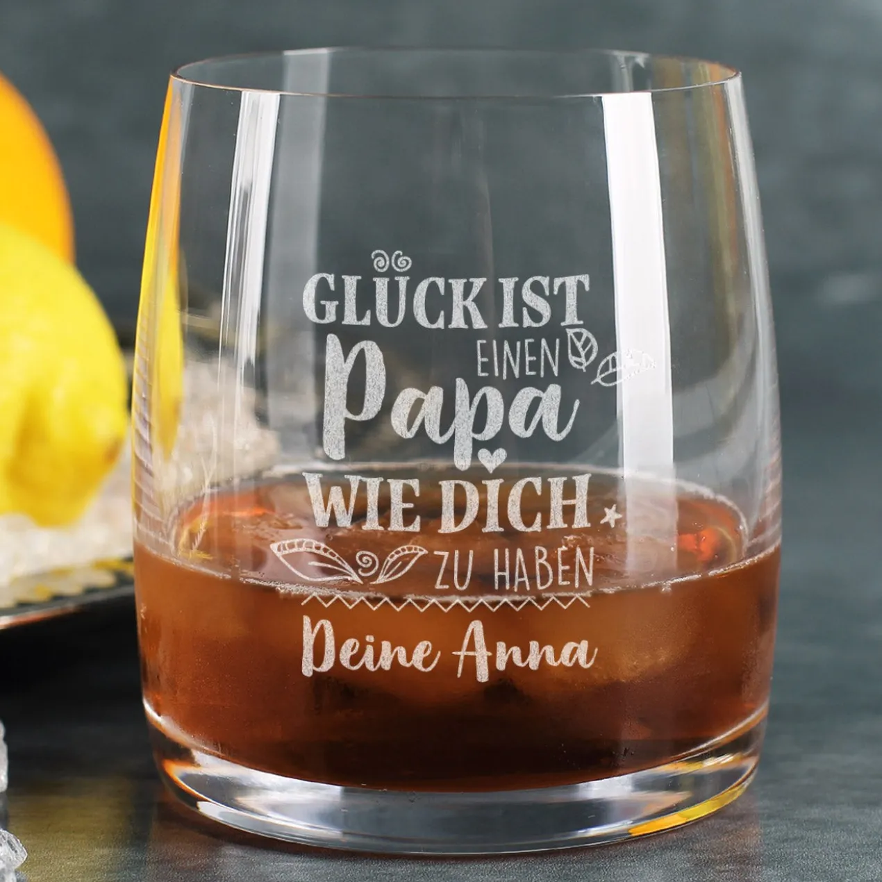 Glück ist, einen Papa wie dich zu haben - Whiskeyglas mit Wunschtext