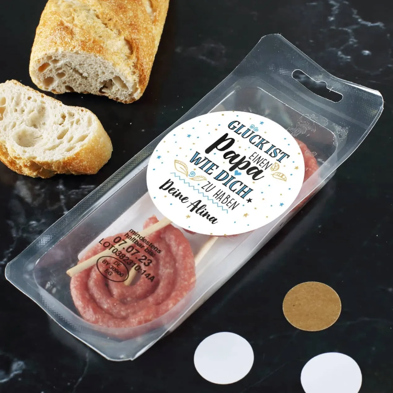 Glück ist, einen Papa wie dich zu haben - Salami Snack mit Text