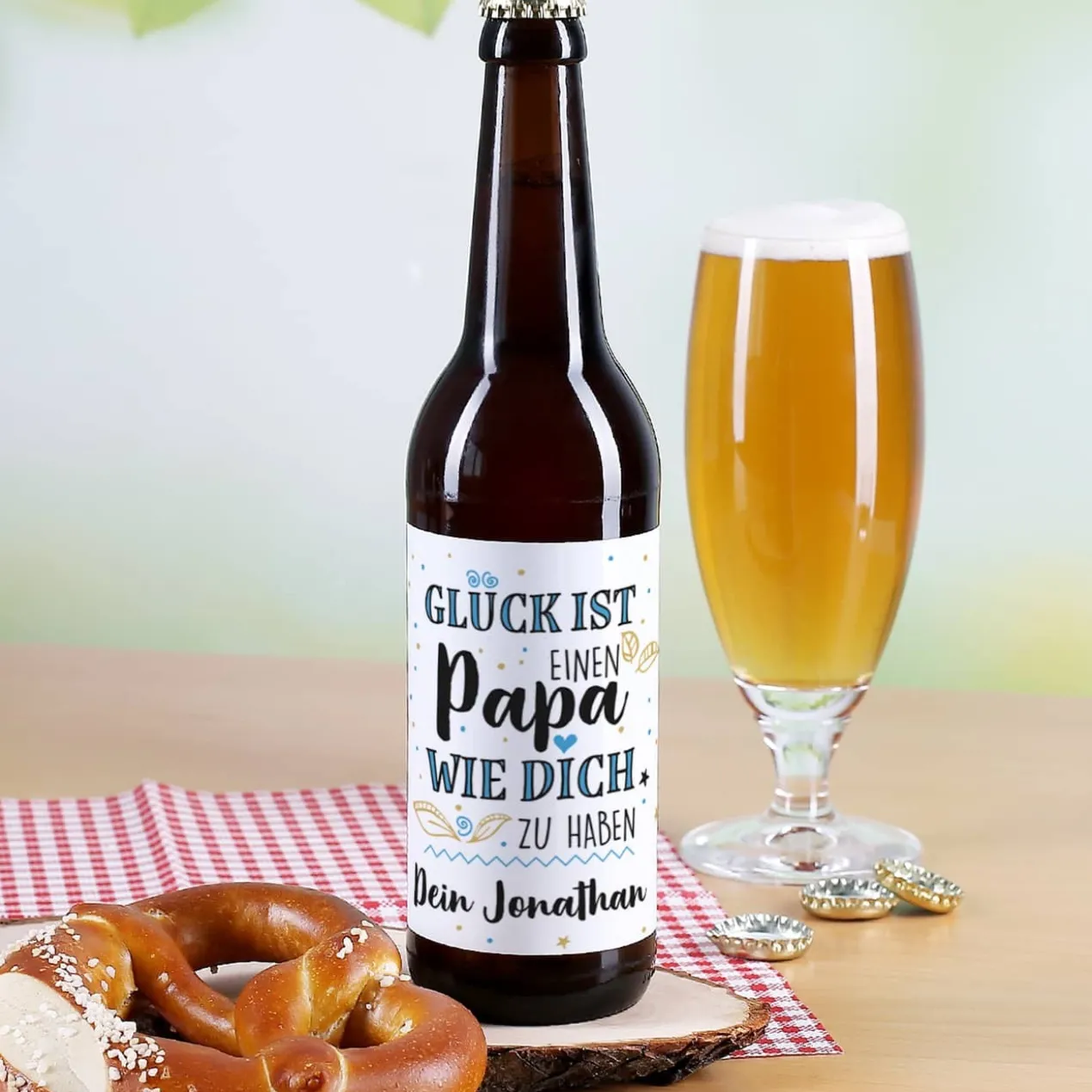 Glück ist, einen Papa wie dich zu haben - Bieraufkleber mit Wunschtext