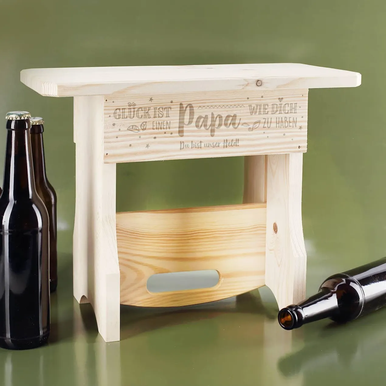 Glück ist einen Papa wie dich zu haben - Hocker-Flaschenträger mit Gravur