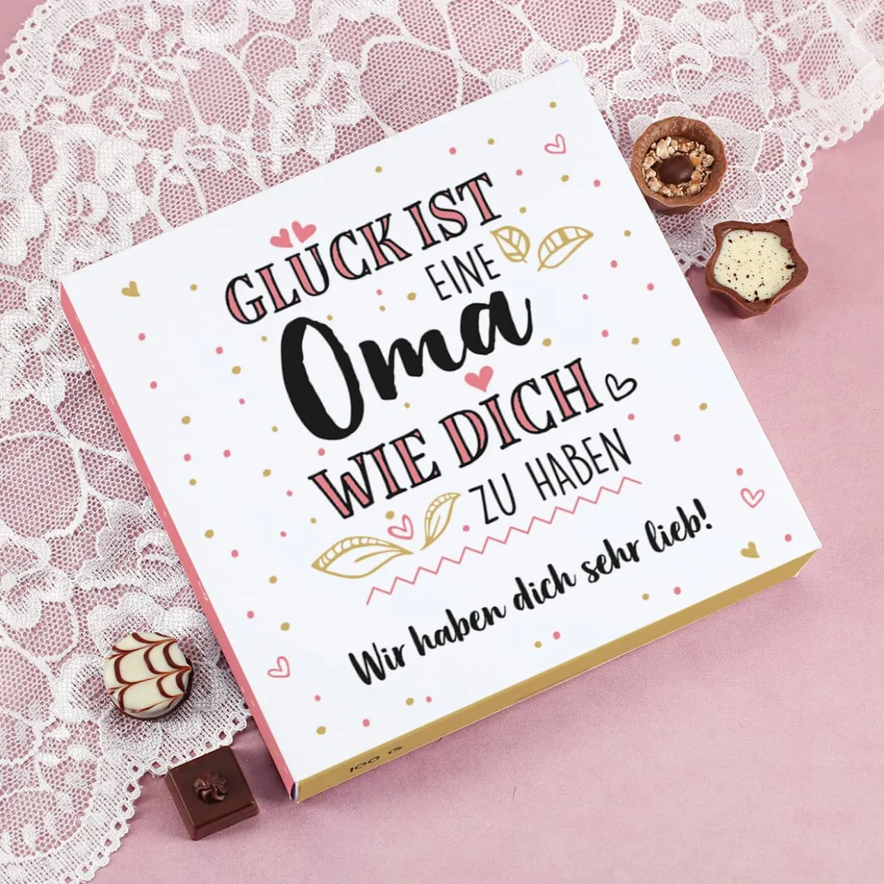 Glück ist, eine Oma wie dich zu haben - Lindt Pralinen mit Wunschtext