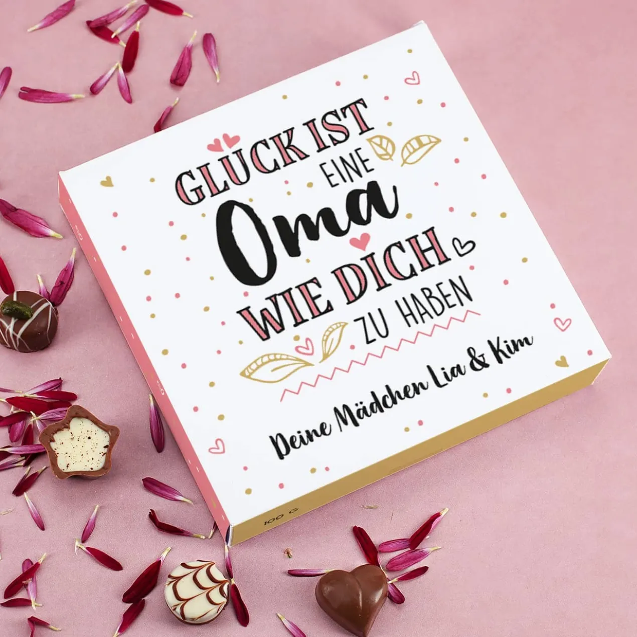 Glück ist, eine Oma wie dich zu haben - Lindt Pralinen mit Wunschtext