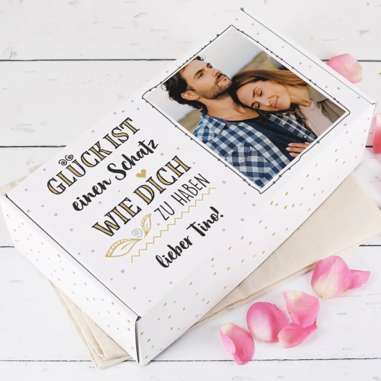 Glück ist... Geschenkbox mit Foto und Wunschtext